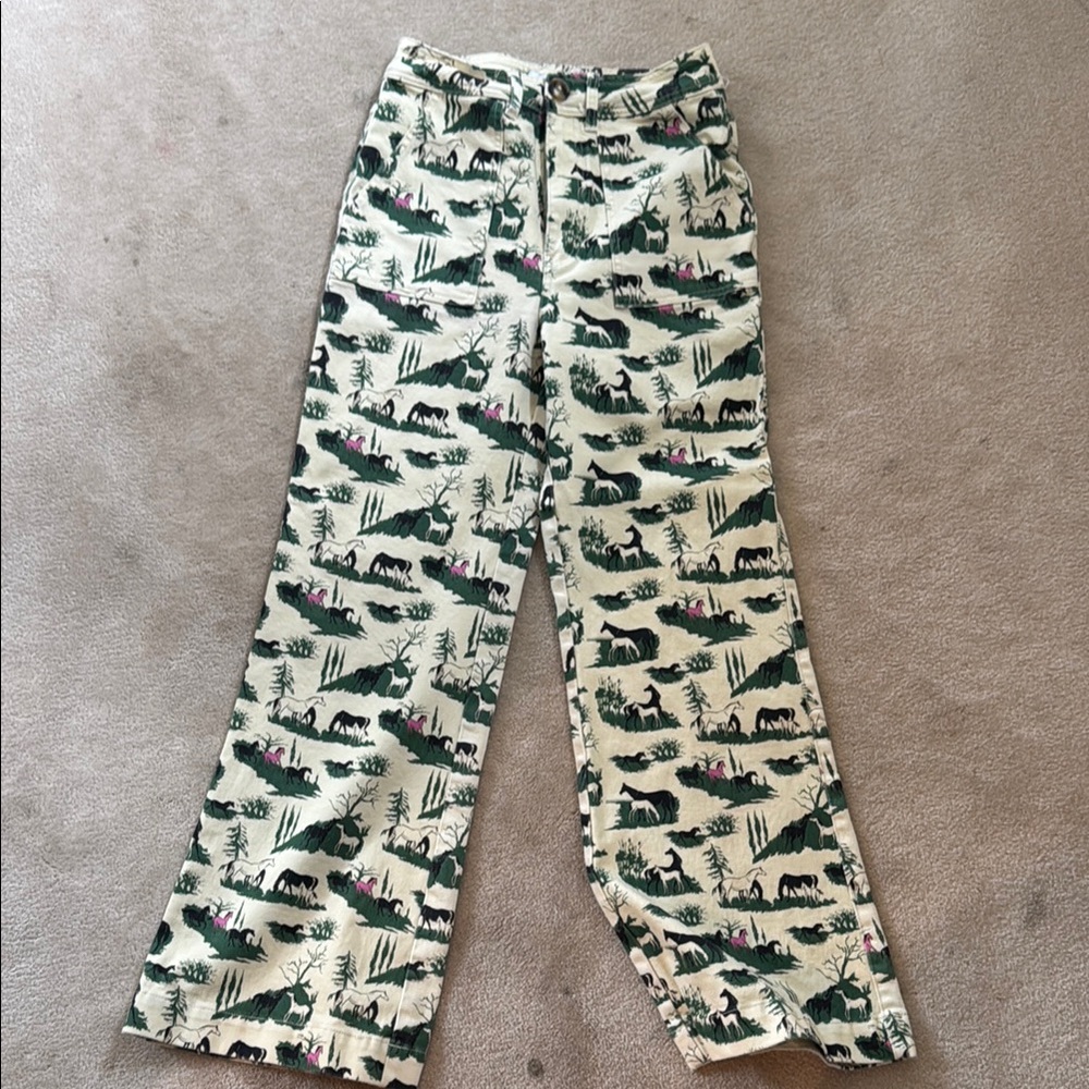 Rachel Antonoff Cream and Green Patterned Pants